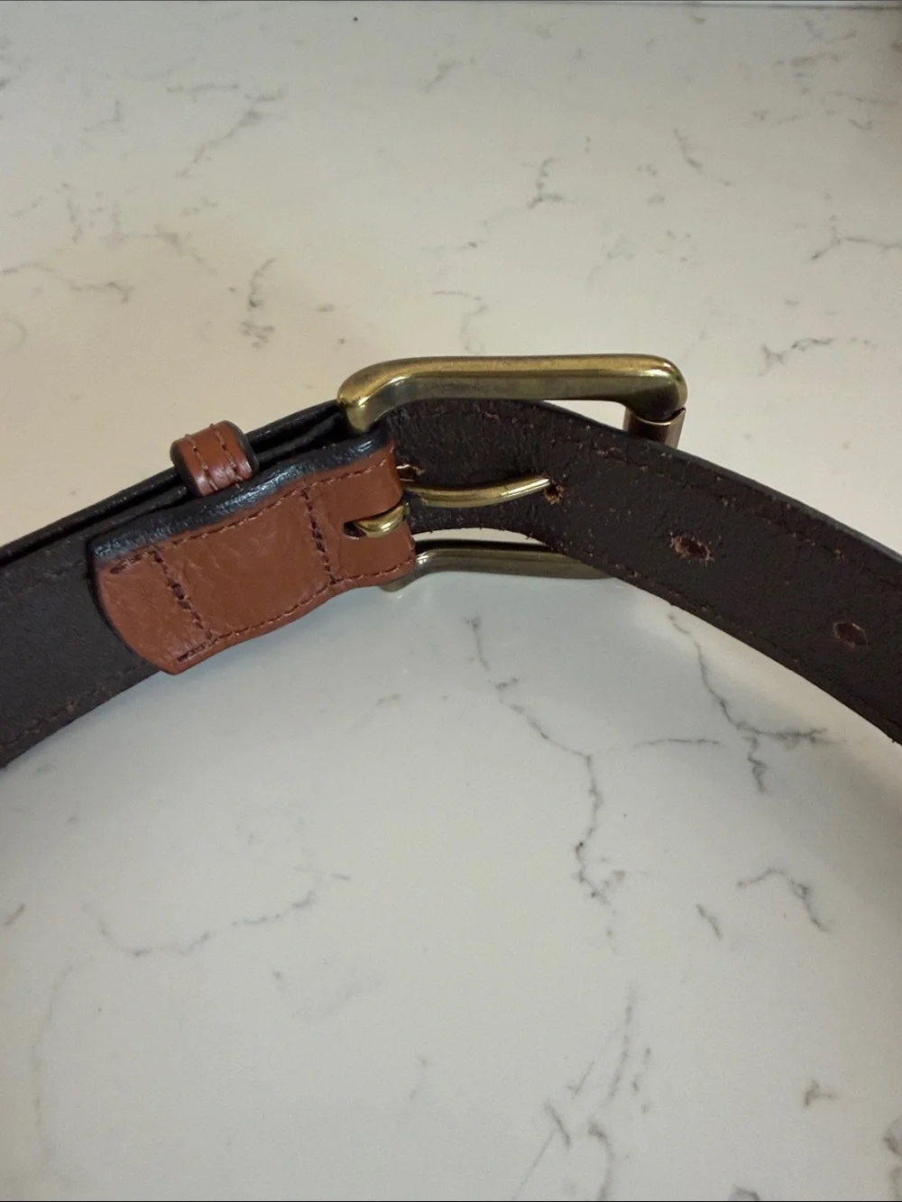 Vintage Polo by Ralph Lauren Brown Leather Belt with Brass Plaque